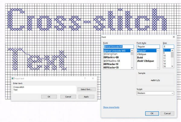 cross stitch designer text